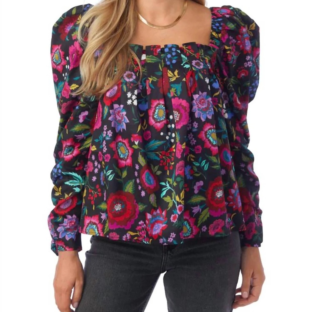 CROSBY by Mollie Burch Black Floral Puff-Sleeve Blouse